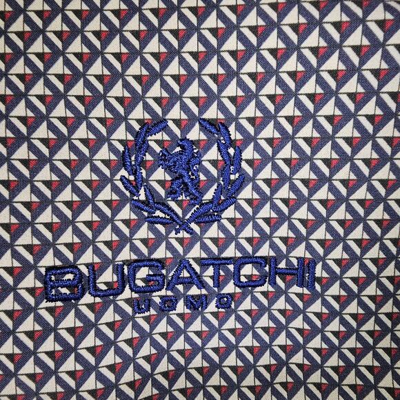 Bugatchi Mini Print Collared Button Up Blue Red Contrast Cuffs 100% Cotton - Picture 5 of 16